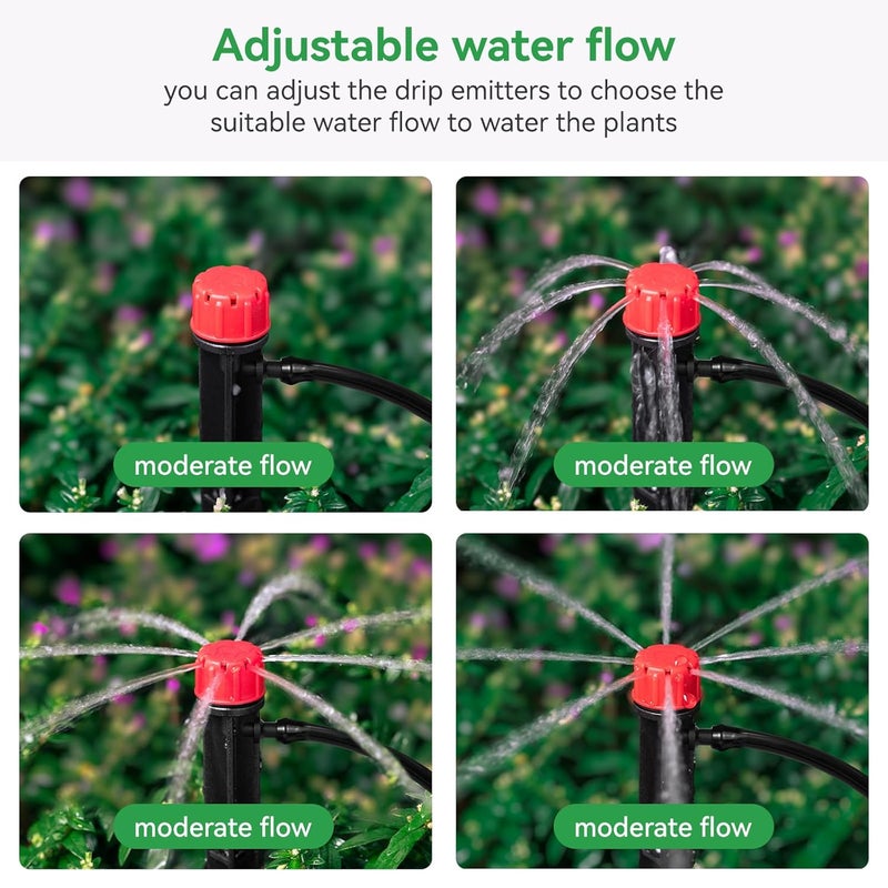 La Farah 50pcs Drip Irrigation Emitters for 1/4" Irrigation Tubing,Adjustable 360 Degree Irrigation Dripper with 1/4" Barbed Coupling Fittings,Garden Drip Emitters for (4-7mm) Watering System Kit - Image 4